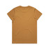 A plain yellow T-shirt with a round neck and short sleeves, featuring a logo.