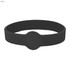 A black silicone wristband featuring a circular design element, suitable for custom branding.