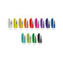 Assorted plastic pens in various colours, including clear, yellow, orange, red, pink, green, blue, purple, and black, with branding.