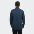 A men's poplin button-up shirt in navy blue, featuring a back pleat and long sleeves. Includes a logo.
