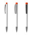 A set of three white plastic pens with glossy finishes and orange tops, featuring a silver clip and trim.