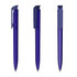 A transparent high gloss plastic pen in a deep blue colour, featuring a clip and a sleek design.