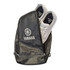 A black PU leather shoe bag featuring a zippered closure and a logo, with white shoes partially visible inside.