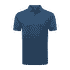 A men's short-sleeve polo shirt in a deep blue colour with a subtle stripe pattern and a branded logo.