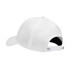 A white cap with a mesh design and a branded label on the side.