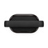 A black Bluetooth speaker with a sleek oval shape and a textured surface, featuring a logo on the side.