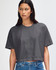 A grey crop boxy t-shirt made from heavyweight cotton, featuring a relaxed fit and short sleeves.