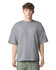 A grey oversized unisex boxy top made from French terry fabric, featuring short sleeves and a round neckline.