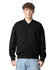 A black unisex bomber jacket made of French terry fabric, featuring a zip front and ribbed cuffs.