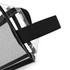 A clear cosmetic bag with a black mesh detail and a black strap. It features a zip closure.