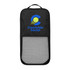 A black pickleball paddle bag with a mesh front and a colourful logo featuring a pickleball graphic.