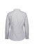 A long sleeve shirt in a white and black check pattern with a collar and buttoned cuffs, featuring a logo.
