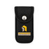 A black fabric pouch with a snap button closure and a logo on the front, designed for carrying tools or similar items.