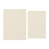 Two cotton tea towels in a light beige colour, one larger and one smaller, both featuring a brand logo.