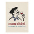 A large cotton tea towel in cream featuring a vintage-style illustration of a man enjoying a glass of wine and branding.