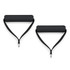 A pair of black resistance training handles with padded grips and adjustable straps for fitness use.