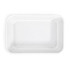 A rectangular white tray with rounded edges, featuring a flat surface and no visible designs.