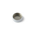 A white mini tin candle with a metallic interior. The lid is removed, revealing the empty container.