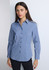 A blue and white striped long sleeve shirt with a button-down front, featuring a logo.
