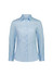 A women's long sleeve shirt in light blue, featuring a collared neckline and button placket, with a logo present.
