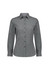 A long sleeve women's shirt in black and white stripes, featuring a classic collar and button-down front.