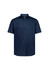 A short sleeve shirt in navy blue with a classic fit and button-up front. It features a simple design and a collar.