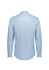 A light blue men's slim fit long sleeve shirt, featuring a collar and buttoned cuffs, with a logo present.