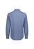 A blue and white striped long sleeve shirt with a slim fit design and a collar, featuring a branding logo.