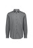 A men's slim fit long sleeve shirt in black and white stripes, featuring a collar and button-up front. Has a logo.