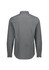 A men's slim fit long sleeve shirt featuring a black and white striped pattern, showcasing the back view. It has a logo.