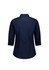 A navy blue women's 3/4 sleeve shirt with a collared neckline and buttoned sleeves. It features a logo on the back.