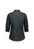 A black women's 3/4 sleeve shirt, featuring a collar and buttoned cuffs, with a smooth fabric finish.