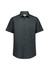 A classic fit short sleeve shirt in dark grey with a button-up front and a collar. It features a logo.