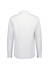 A white long sleeve men's slim fit shirt with a collar and buttoned cuffs, featuring a logo on the back.