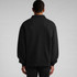 A black relaxed-fit collared crew jumper with a simple design and a logo at the back.
