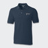 A navy blue polo shirt featuring a logo on the chest and a classic collar design.