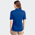 A women's polo in vibrant blue, featuring a short-sleeve design and a collar, with a logo on the back.