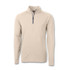 A men's half zip garment in beige, featuring long sleeves and a zippered neck. It has a logo on the chest.