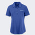 A women's polo shirt in a vibrant blue colour, featuring a collar, button placket, and a logo on the chest.