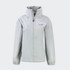 A light grey women's full zip jacket featuring a collar and side pockets, with a branding logo on the front.