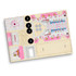 A wooden model kit featuring colourful illustrations of ice cream cones and sprinkles, with various cut-out sections.