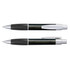 A Matrix Pen in black and silver, featuring a plastic body and a comfortable grip, displayed from different angles.