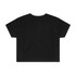 A black cropped t-shirt with a simple design and a logo on the back.