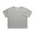 A cropped t-shirt in a soft grey colour, featuring short sleeves and a simple design with a logo.