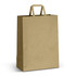 An extra large flat handle paper bag in a natural kraft colour, featuring a simple design and two top handles.