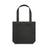 A black tote bag with long handles and a simple design. The bag features a branding label.