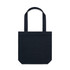 A dark navy tote bag with sturdy handles and a simple design, featuring a branded logo.