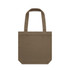 A brown tote bag with two straps and a simple design. The bag features a logo on one side.