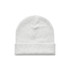 A grey cuff beanie with a folded brim, featuring a logo on the side.