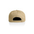 A beige cotton cap with a flat brim and an adjustable strap at the back, featuring a logo.